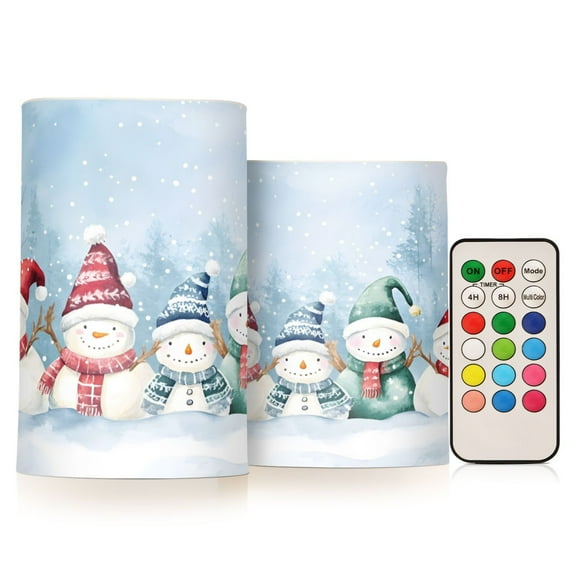 ALAZA Cute Snowman in Winter 2 PCs LED Flickering Flameless Candles with Remote Timer Battery Operated Candle