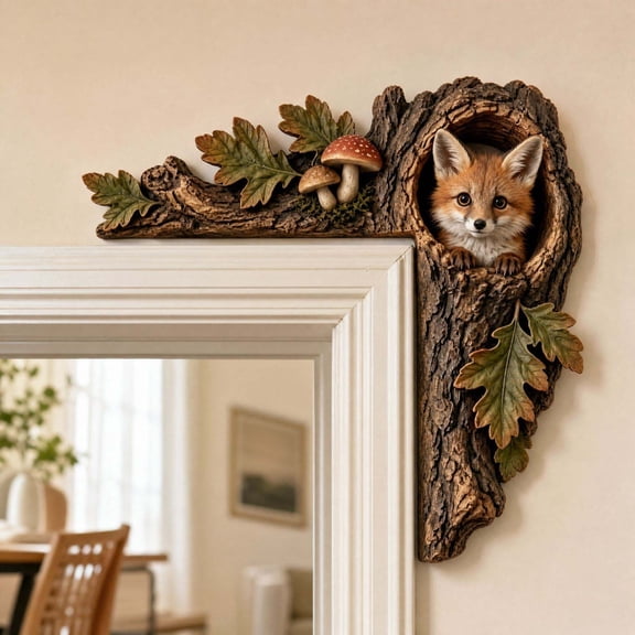 Wooden Forest Fox Door Topper, Cute Door Corner Frame Decoration, Flat Woodland Animal Above the Door Art Decor, Ideal for Doors, Mirrors & Cabinets, Gift for Nature Lovers