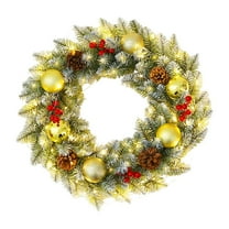 Pre-Lit Christmas Wreath with Pinecones & Berries – Artificial Norfolk Pine Garland with Warm Lights for Front Door, Wall & Holiday Decor