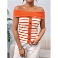 thumbnail image 6 of Womens Sweater Tops Summer Off Shoulder Sweaters Boat Neck Sleeveless Relaxed Fit Knitted Pullover Top Orange S, 6 of 10