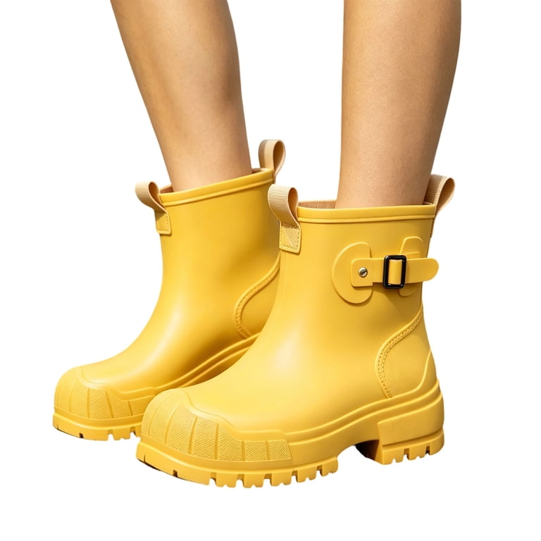 靴 yellow boots PAPARAZZI SHORT BOOTS Women's Fashion Short Ankle Rain Boots Deep Anti Slip Block Sole
