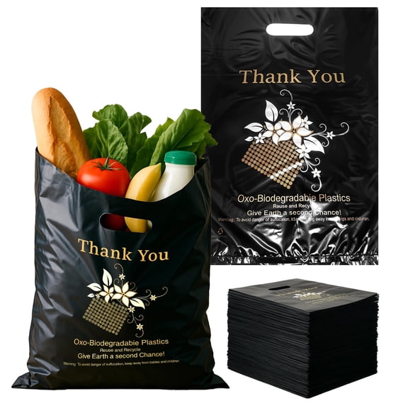 Black Thank You Gift Bags, Die-Cut Poly Merchandise, 1000 Count, 12 x 16 in