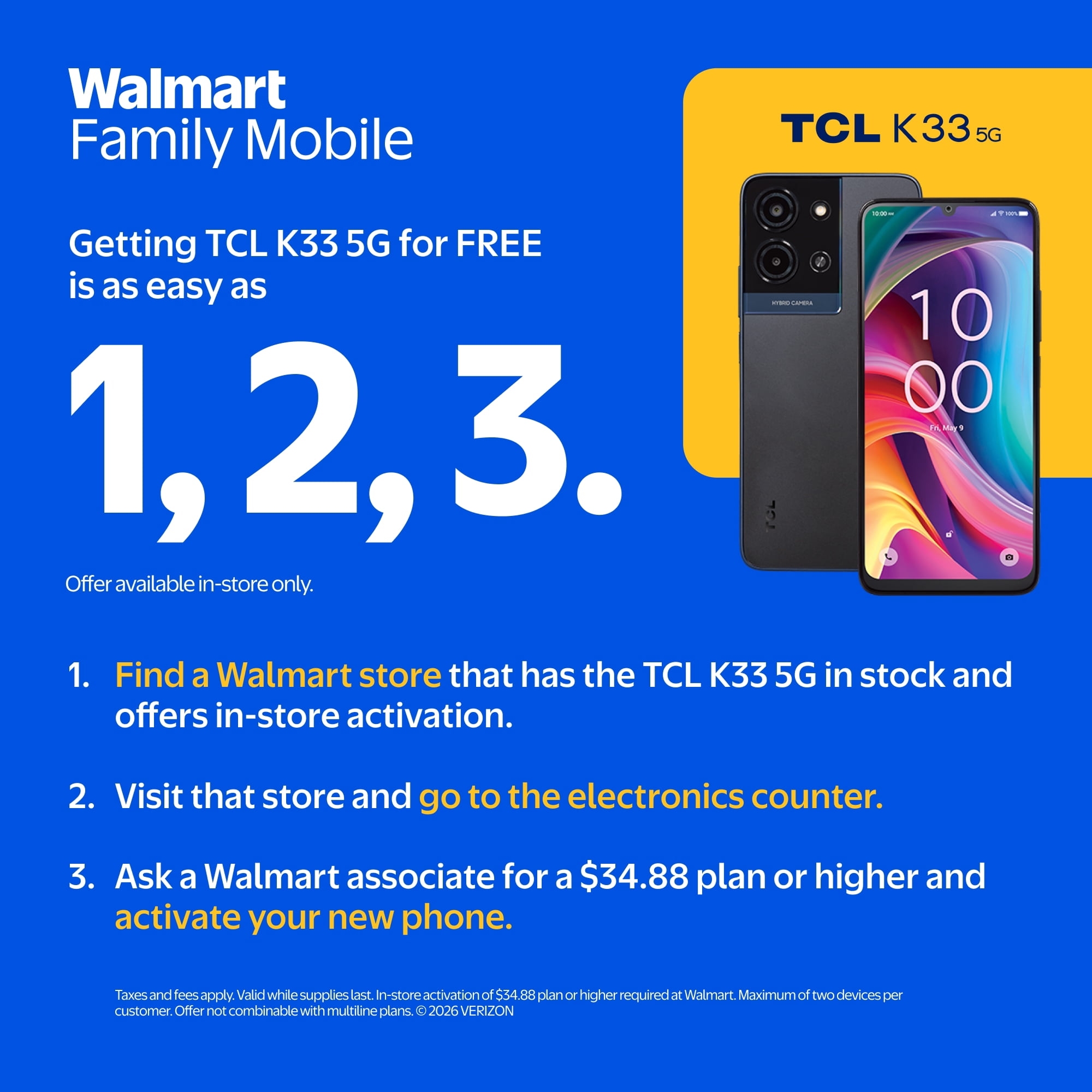 Walmart Family Mobile TCL K33 5G, 64GB, Space Gray, Prepaid Smartphone [Locked to Walmart Family Mobie]
