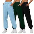 thumbnail image 2 of BiZtdJrK 3 Pack Women's Lounge Pants Elastic Waist Solid Sweatpants Athletic Workout Baggy Joggers with Pockets Brown L, 2 of 5