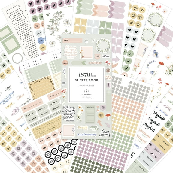 Blue Sky Everygirl 1870  Sticker Book, Planner and Calendar Pack, 4.49” x 9.06”, Full Color, With Bungee Closure, 24 Unique Sheets (Every Day & Every Month)