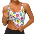 thumbnail image 4 of Haiem Doodle Fruits Pattern Womens Sports Bra - U Neck Padded Low Impact Yoga Bra Workout Crop Top Gym Moisture-Wicking Workout Vest -Small, 4 of 9