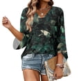 thumbnail image 6 of Delconic Womens V Neck Three Quarter Sleeve Floral Print Casual Loose Fit T Shirt Top Lightweight Soft Fabric Blouse for Daily Wear Office Travel Dark Green L, 6 of 7