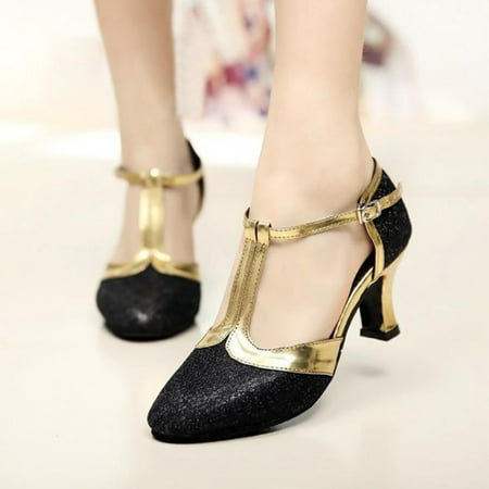 

Yilirongyumm Black 38 High Heels For Women Ballroom Tango Latin Salsa Dancing Shoes Sequins Shoes Social Dance Shoe