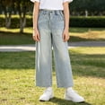 thumbnail image 2 of EnJoCho Girls Jeans Wide Leg Elastic High Waist Loose Fit Pocketed Denim Trousers Classic Bottoms For Kids Spring Autumn Back-to-School Daily Fashion Casual Wear, 2 of 9