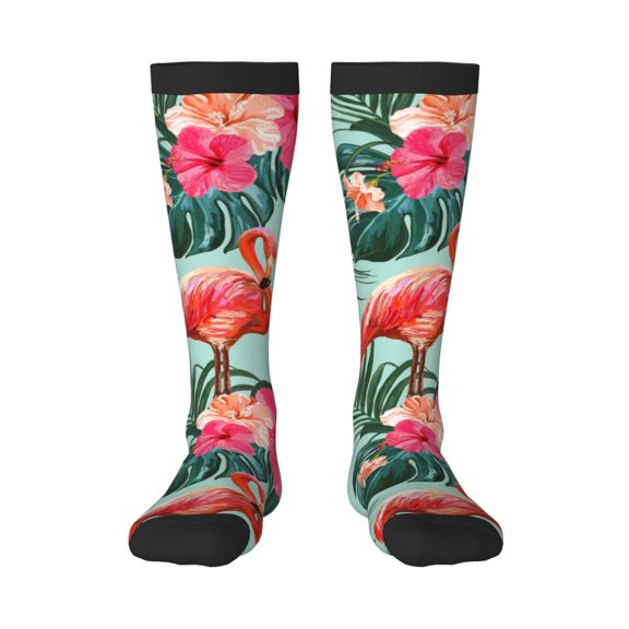 Hirioo Palm Leaves Flamingo for Adult Stockings Breathable Sock Non-Pilling,Contrasting Color Design