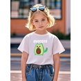 thumbnail image 1 of Camiseta con estampado de aguacate para niña, elegante, de mezcla suave de poliéster y elastano, cuello redondo informal y manga corta, ideal para el verano, color negro con un divertido estampado de, 1 of 5