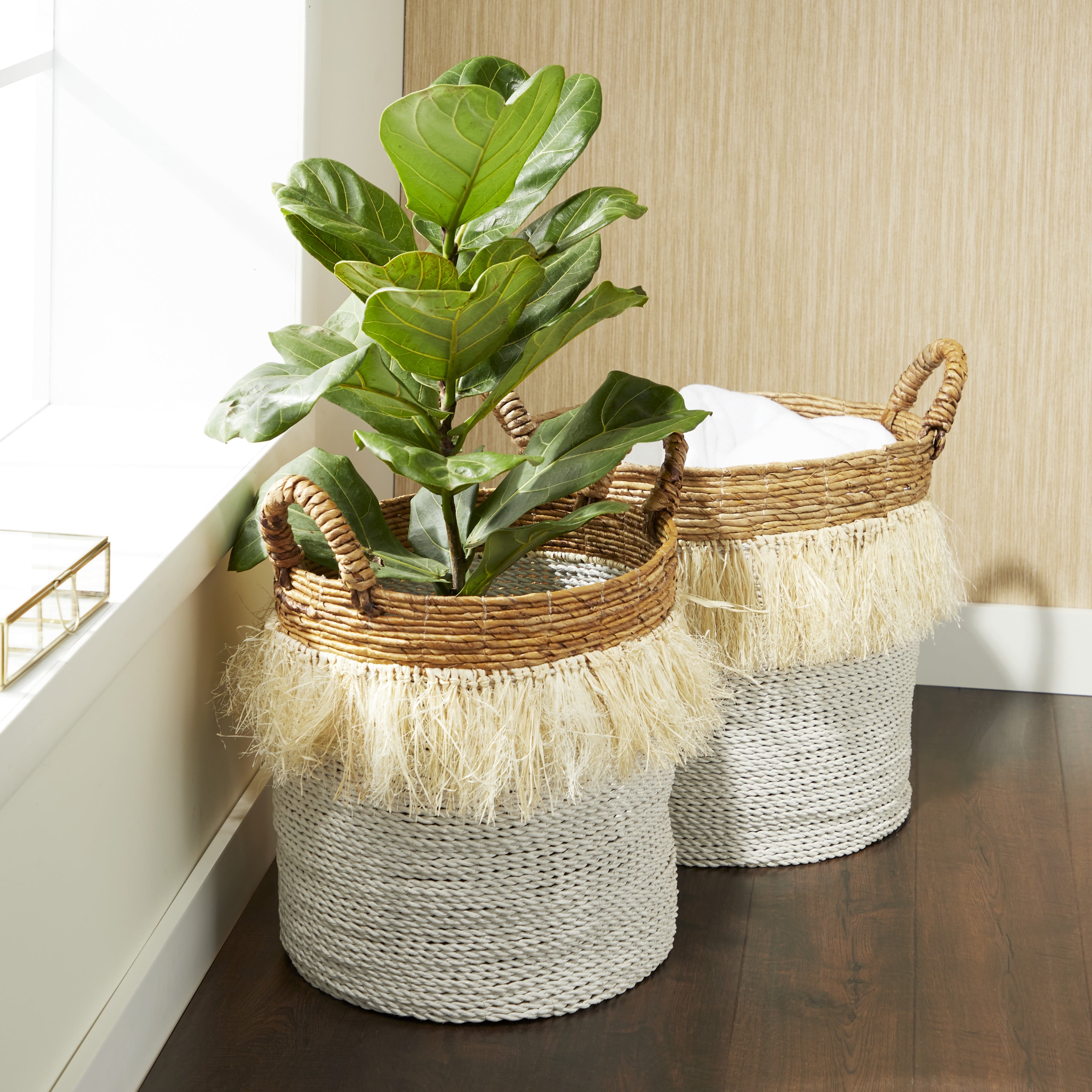 CosmoLiving by Cosmopolitan 18", 16"W White Dried Plant Storage Basket, 2-Pieces