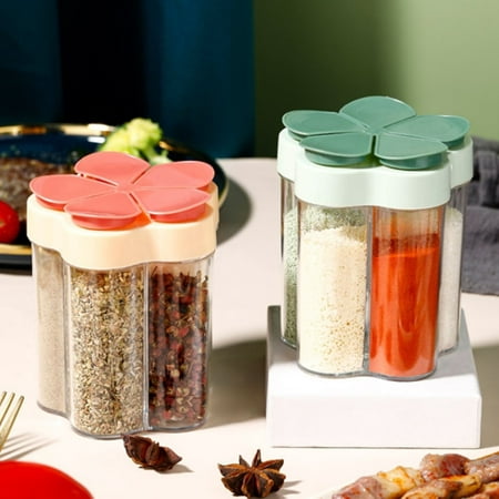 

Riguas Seasoning Bottle 5-in-1 Transparent Multi-grid Sealed Space-saving Moisture-proof Flip-top Multi-function Salt Sugar Spice Jar Kitchen Tool Cooking Gadgets