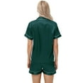 thumbnail image 6 of Xyxonk Womens Pajamas Soft Button Down Silk Satin Lounge Sets Short Sleeve Shirt and Womens Pajama Pants Classic Lounge 2 Piece Sleepwear Dark Green S, 6 of 7