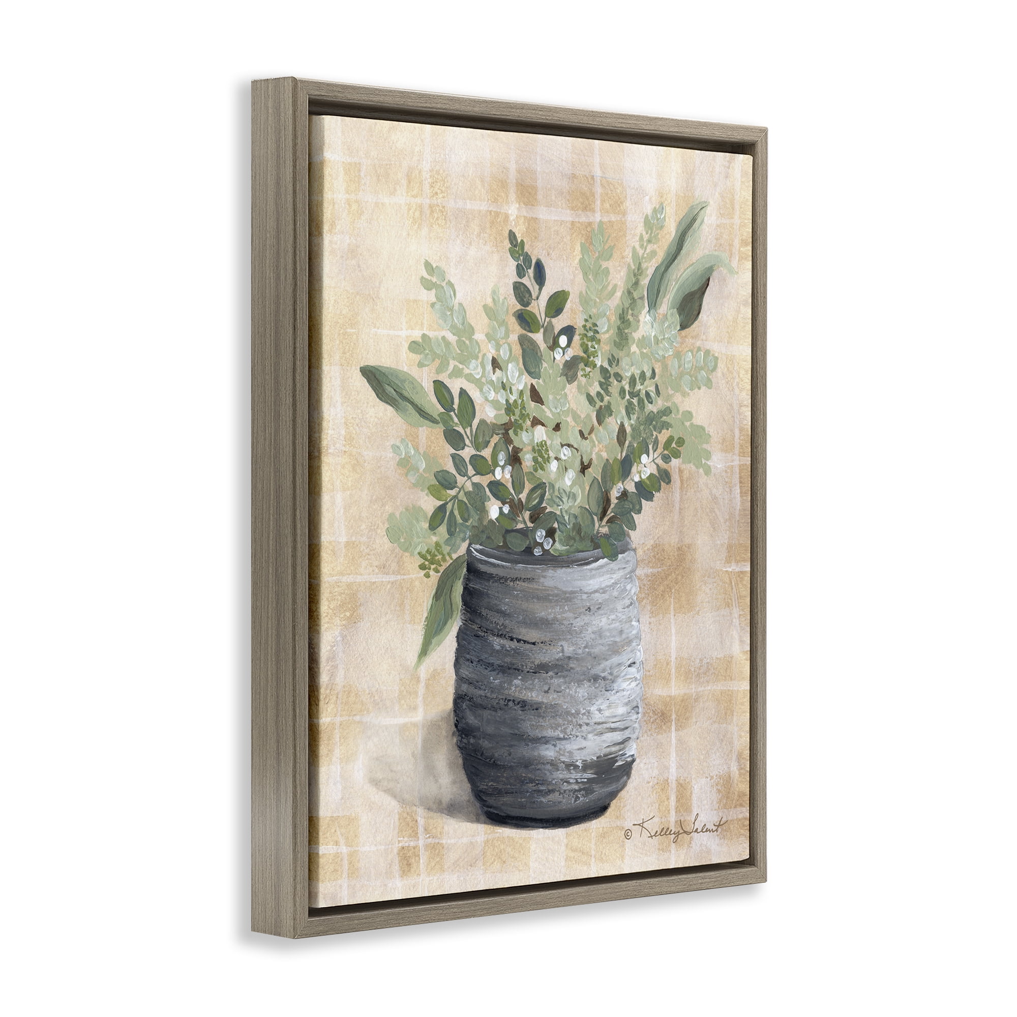Stupell Industries Botanical Herbs Pottery Botanical & Floral Painting Brown Floater Framed Art Print Wall Art, 25 x 31