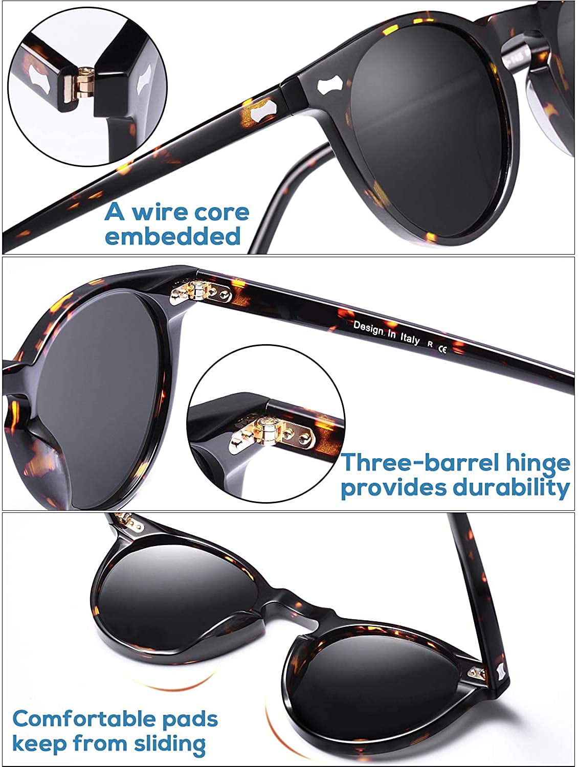 Carfia Polarised Womens Sunglasses Vintage UV400 Protection Acetate Frame 