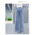 thumbnail image 5 of 2024 Casual Style Jeans For Girl Teenage Clothes Elastic High Waist Denim Wide Leg Pants Spring Big Kids Straight Trousers 5-14Y, 5 of 5