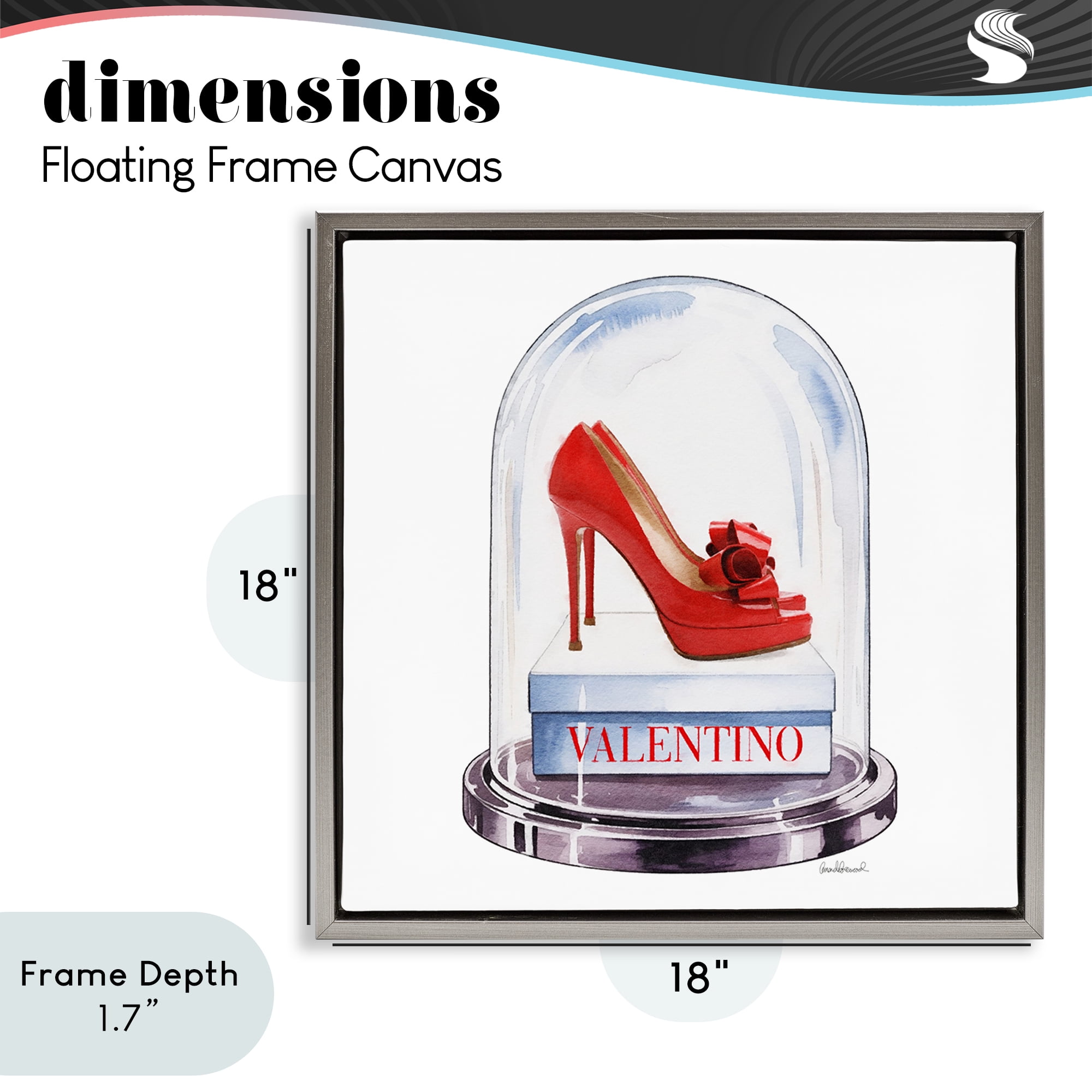 Stupell Industries Red Heels in Bell Jar Gray Framed Floater Canvas Wall Art, design by Amanda Greenwood