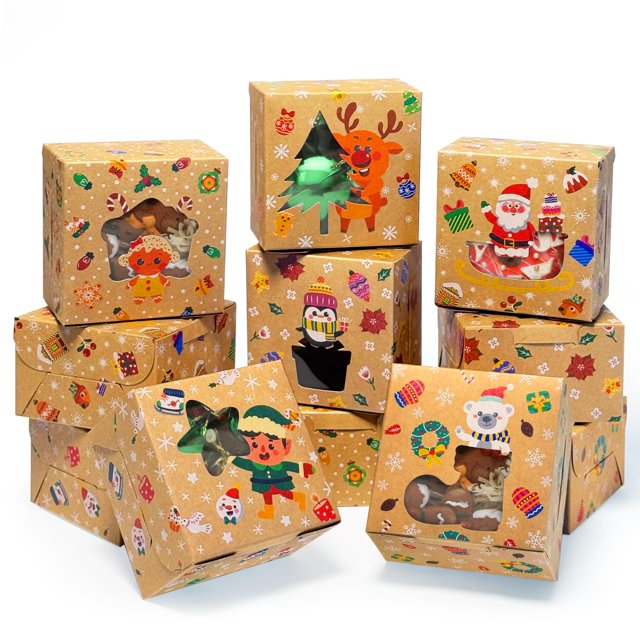 Minicajas navideñas para galletas qiqee, 30 unidades, 10 x 10 x 6 cm