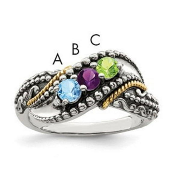 Auriga Antiqued 14k Yellow Gold 3-Stone Diamond Mother's Ring for Women Size 9