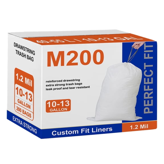 Code M 200 Count 8-12 Gallon Trash Bags Compatible with simpIehuman Code M White Drawstring Garbage Liners GRAND SAVE