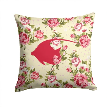 Fish - Angel Fish Shabby Chic Yellow Roses Fabric Decorative Pillow