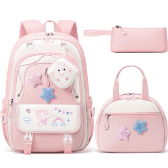 BZSFW Girls Backpack Set With Lunch Box & Pencil Case - Water Resistant Rainbow School Bag