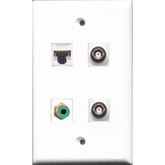 RiteAV - 1 Port RCA Green 2 Port BNC and 1 Port Cat5e Ethernet White Wall Plate