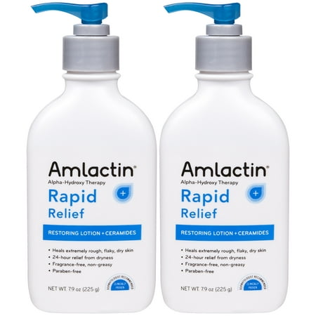 2 Pack, AmLactin Rapid Relief Restoring Lotion + Ceramides 24 Hour Dryness Relief Gently Exfoliates Rough Flaky Skin, 15.8 (Best Way To Exfoliate Dry Skin)