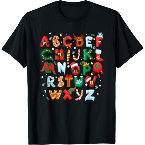 Teacher Christmas Alphabet Back To School Holiday Learning T-Shirt Shirts