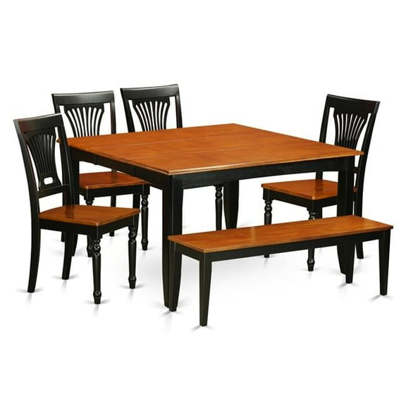 Dining Room Set - Table & 4 Solid Wood Chairs Plus One Bench, Black & Cherry - 6 Piece