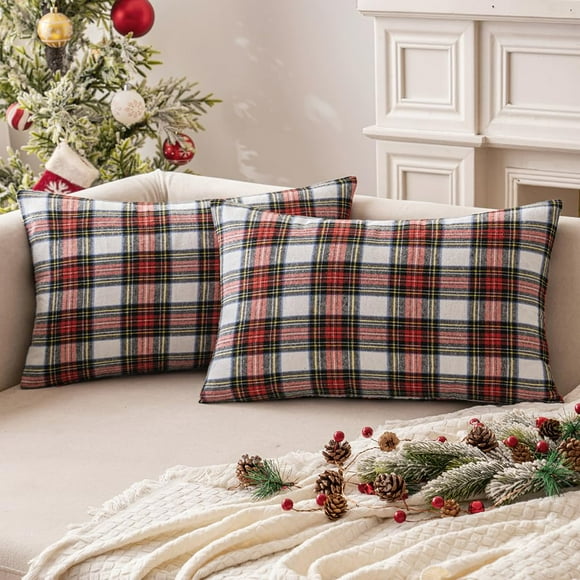 Juego de fundas de almohada decorativas MIULEE de 12 x 20 pulgadas a cuadros escoceses