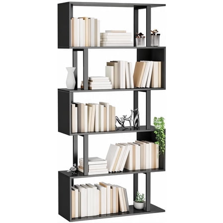 5-Tier S-Shaped Bookcase, Wood and Metal, Black, 27.56"W x 62"H Bestseling