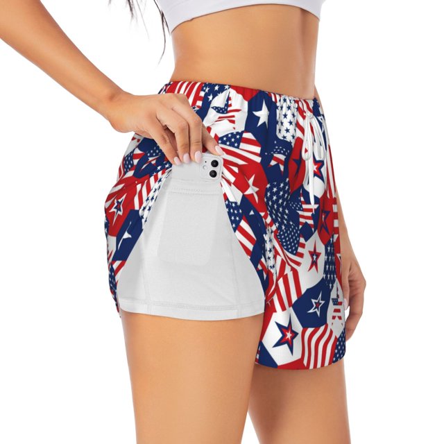 Balery American Stars2 Pantalones cortos deportivos para mujer con forro y dos bolsillos, elásticos, para entrenamiento, gimnasio, yoga-Medium
