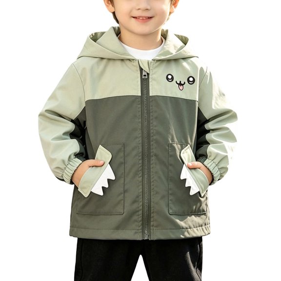 Kids Boys Army Green Lightweight Hooded Nylon Windbreaker Jacket Full Zip Spring Fall,Size 5 T