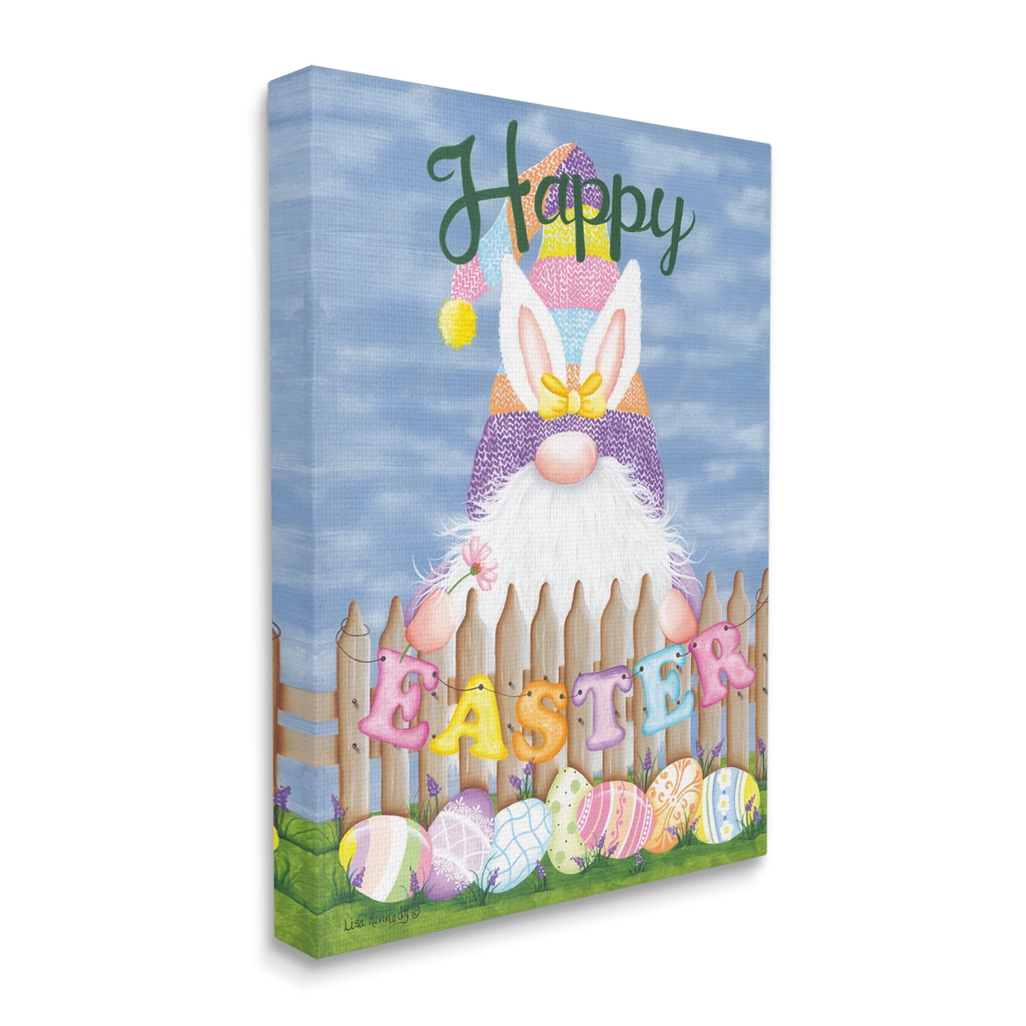 Stupell Happy Easter Garden Gnome Eggs Holiday Painting Gallery Wrapped Canvas Print Wall Art