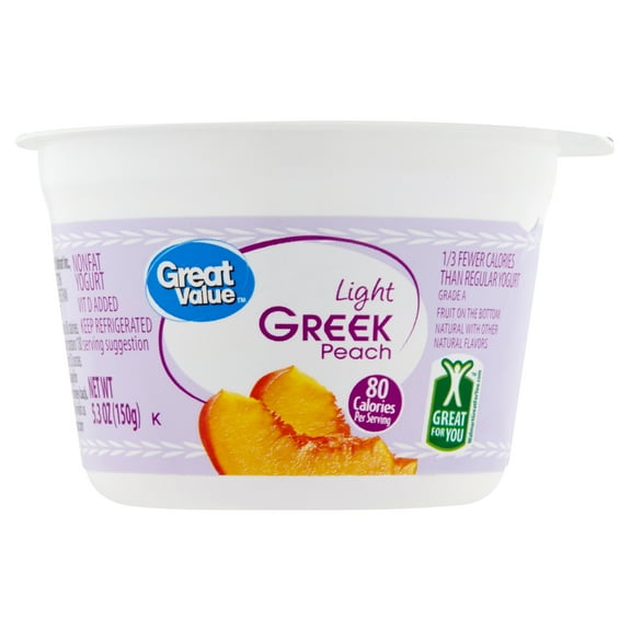 Great Value Peach Light Nonfat Greek Yogurt, 5.3 oz Cup