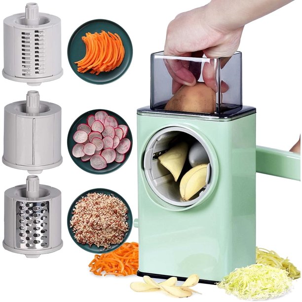 Cortador de patatas Manivela de mano mejorada Cortador de verduras Ralladores de queso rotativos Chopper multifuncional Trituradoras de verduras Herramienta de cocina de frutas con 3 cuchillas de