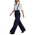 thumbnail image 5 of Zynoxe Womens Plus Size Wide Leg Pants Trendy Straight Pleated Detachable Suspender High Waistband Suit Trousers with Pockets Navy M, 5 of 8