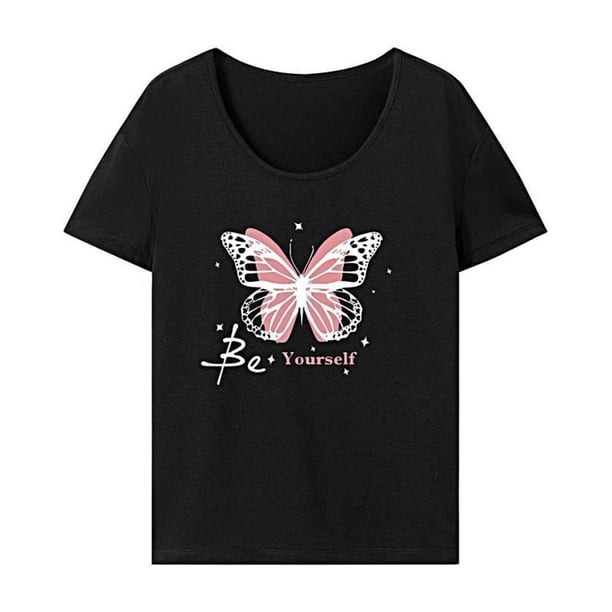 Camiseta para mujer Verano Tops Ropa Regular Fit Camiseta con cuello redondo para vacaciones Oficina L