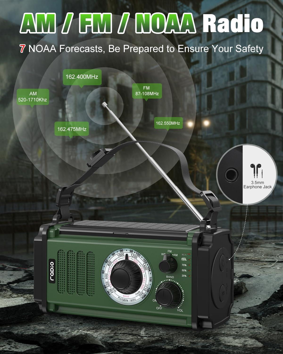 10000mah/37000mwh Emergency Radio  Solar Hand Crank Noaa Am Fm Weather 4 Charging Methods Polymer Flashlight & Reading Lamp Sos Alarm Phone For