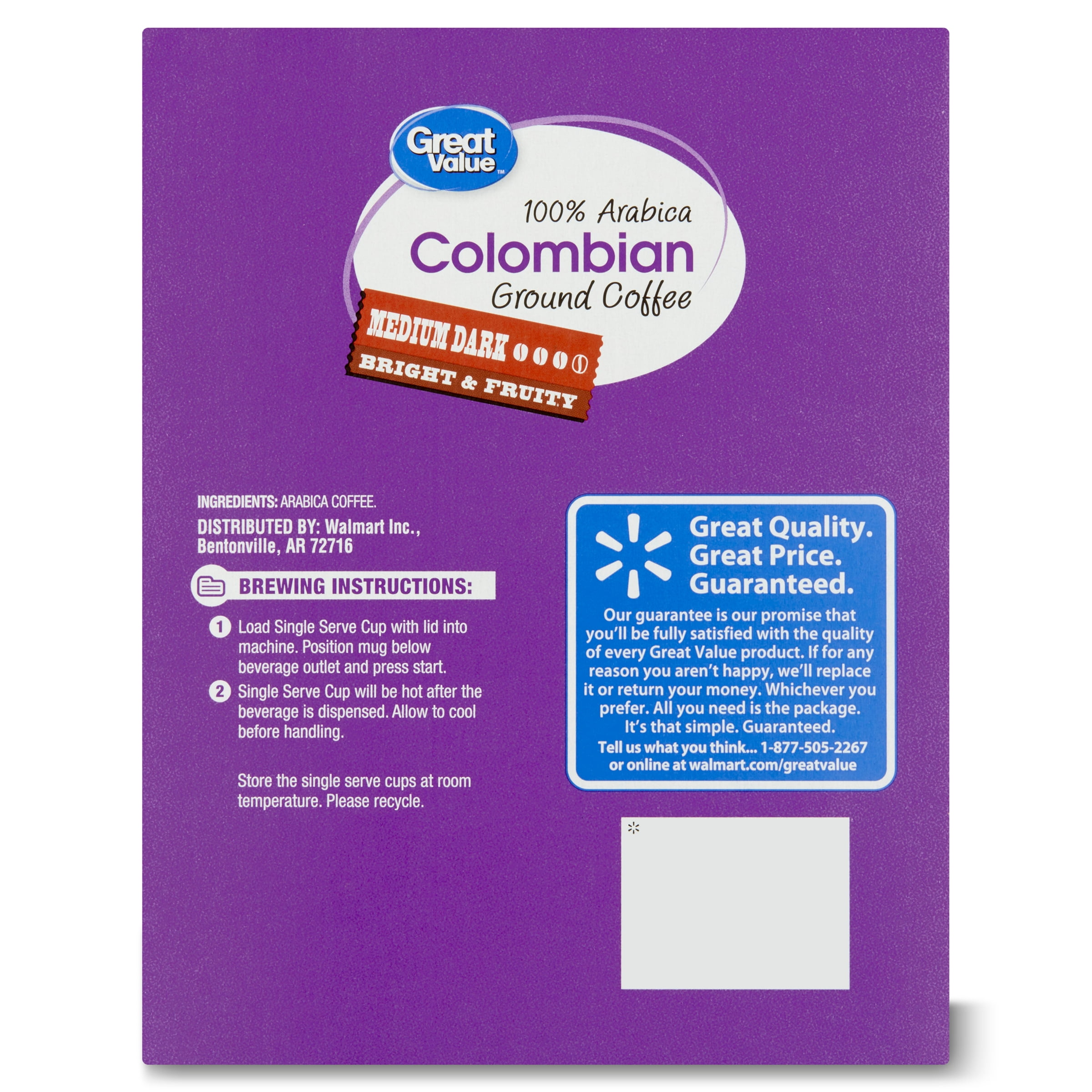 Great Value 100% Arabica Colombian Medium Roast Ground Coffee Pods, 48 Count