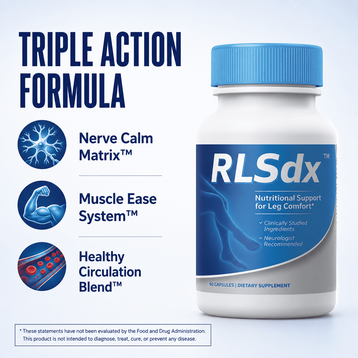 RLSdx Advanced Restless Legs & Muscle Cramps Pain Relief Supplement
