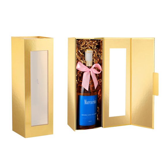 Cajas de Regalo para Vino PACKQUEEN 2 Doradas 34x11x10 cm con Ventana