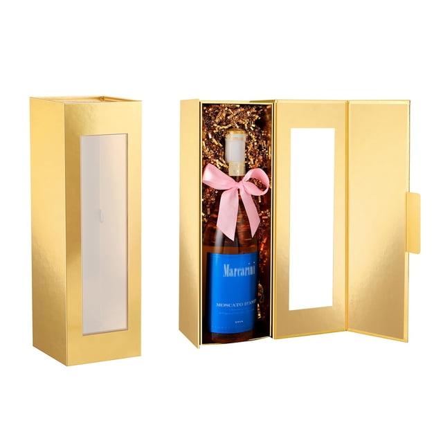Cajas de Regalo para Vino PACKQUEEN 2 Doradas 34x11x10 cm con Ventana