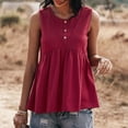 thumbnail image 2 of Camiseta sin mangas holgada con dobladillo con volantes para mujer, color rojo vino, con botones en la parte delantera, color liso, abertura en la espalda, sin mangas, talla L, 2 of 7