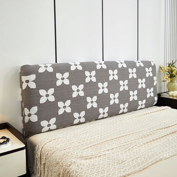 Nvzi-c 1 piece thick plush three-dimensional relief flower headboard cover, fully wrapped headboard backrest dust cover, length 120cm (gray)
