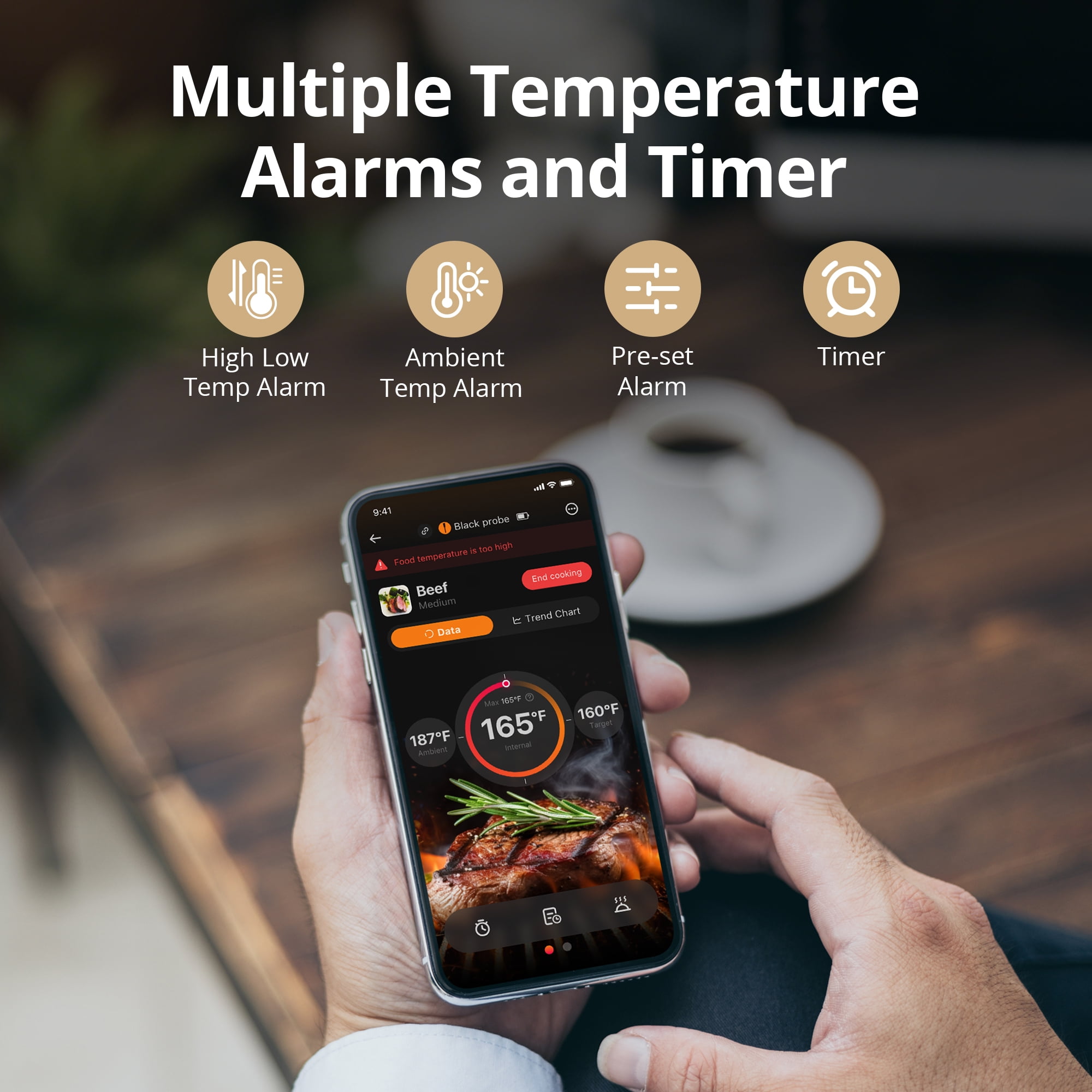 INKBIRD INT-12E-BW Wireless Dual Mode Multi-Sensor Meat Thermometer With 2 Probes, 5 Sensors,CNAS-accredited Accuracy