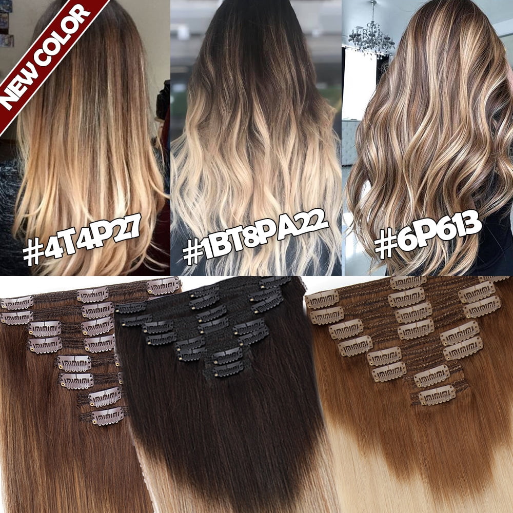 SEGO Human Hair Double Weft Clip In 100% Remy Human Hair Extensions 8PCS 18 Clips Extra Thick Virgin Human Hair Natural Smooth Full Head