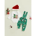 thumbnail image 4 of Baby Toddler Boy Christmas 3Pcs Outfit, 0 3 6 9 12 18 Months Long Sleeve Dots Printed Bow Tie Romper with Overall Pants and Hat Infant Clothing Set, 4 of 9